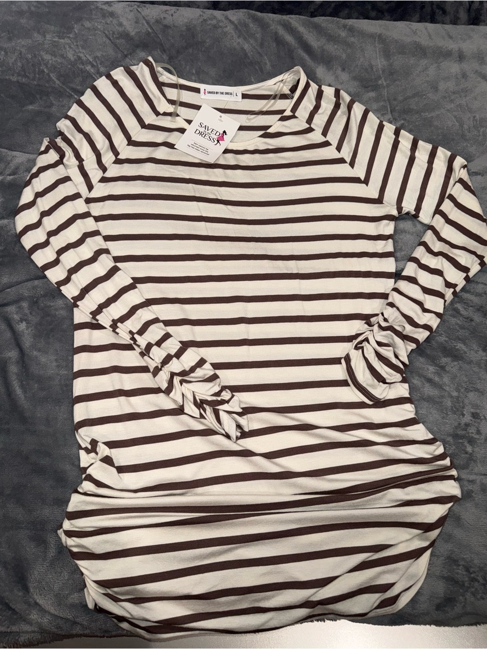 Striped Long Sleeve Tee in Cream & Brown by